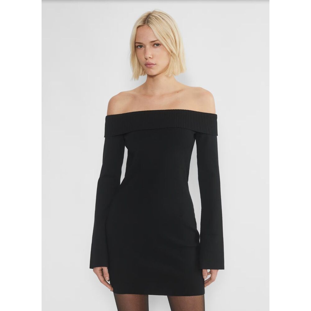 Aritzia Sunday Best Firebird Long Sleeve Dress in Black Noir Size S NWT